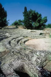 Romeinse overblijfselen van Pollentia, detail van amfitheater, Alcudia, Mallorca, Spanje
