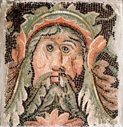 Romeinse kunst: mozaïek met de kop van een zeegodheid