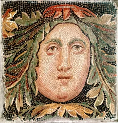 Romeinse kunst: mozaïek dat het hoofd van een zeegodheid voorstelt. 3e eeuw na Chr. Rome, Museo Nazionale Romano