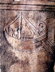 Romeins transportschip. Laagreliëf uit de 2e eeuw na Christus. Nationaal Romeins Museum