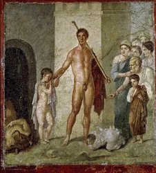 Theseus bevrijdt kinderen van de Minotaurus, uit het huis van Gavius Rufus, Pompeii, 4e Pompeiaanse stijl, c.50-79 AD
