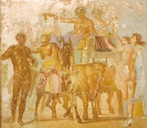 Muurschildering die de triomf van Bacchus uitbeeldt, uit het Huis van Marcus Lucretius Fronto, Pompeii