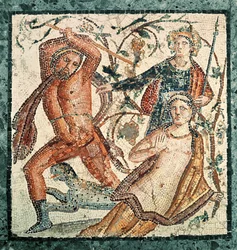 Lycurgus valt de Nimf Ambrosia aan, mozaïek uit Herculaneum (50-79 AD)