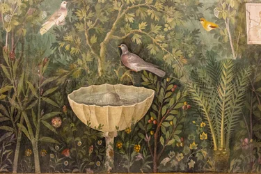 Tuindetail. Fresco uit het Huis van de Gouden Armband, Casa del Bracciale d