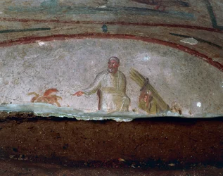 Decoratieve fresco Catacomben van Priscilla, Rome (UNESCO Werelderfgoedlijst)