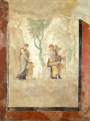 Fresco met Eros die wordt gestraft in aanwezigheid van Aphrodite, uit het Huis van de Gestrafte Liefde, Pompeï (UNESCO-Werelderfgoedlijst)