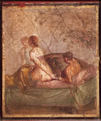 Fresco met erotische voorstelling, uit Pompeii, Italië