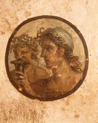 Italië, Provincie Napels, Regio Campania, Pompeii, Huis van Loreio Tiburtino, (detail) fresco met atleten