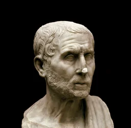 Marmeren buste van de Griekse filosoof en historicus Poseidonios (Posidonius) van Apamea, bijgenaamd de Atleet (135-51 v.Chr.), Napels, Museo Archeologico Nazionale, nr. 6142