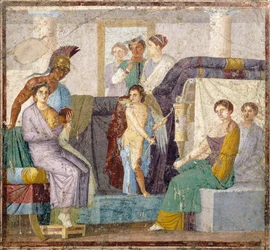 Huwelijk van Venus en Mars, tablinum-wandschildering uit het Huis van Marco Lucrezio Fronto, Pompeï, Campanië, Romeinse beschaving