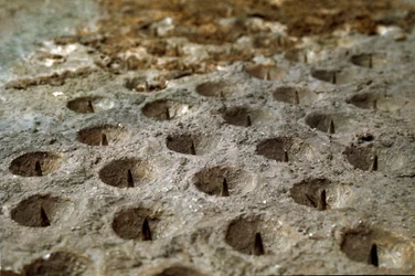 Model dat het beleg en de slag bij Alesia in september 52 v.Chr. door Julius Caesar weergeeft, die de nederlaag van Vercingetorix zag. Detail dat het verdedigingssysteem gebouwd door Caesar, de "Wolf Gules", voorstelt. Rome, Museo della Civilta Romana