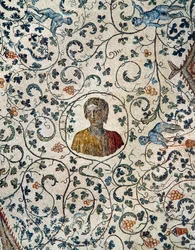 Portret van Constanza, dochter van keizer Constantijn de Grote, met putti die druiven plukken (mozaïek)