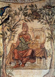 Romeinse kunst: Orpheus betovert vogels. Mozaïek uit Blanzy-les-Fisms. Lyon, Museum voor Schone Kunsten