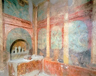 Kamer gewijd aan huiselijke aanbidding van Lares, Huis van Menander, Pompeii, Campania, Romeinse beschaving