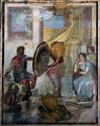 Thetis en Hephaestus, fresco in 3e Pompeiaanse stijl, ontdekt in Pompeii (Unesco Werelderfgoedlijst)