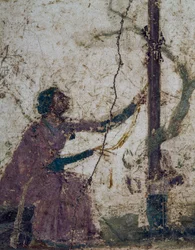 Vrouw bij heilige boom, fragment van fresco uit Pompeii, Campania, Italië, Romeinse beschaving