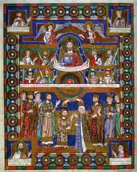Kroning van Hendrik de Leeuw en zijn huwelijk met Mathilde, uit het Evangeliarium van Hendrik de Leeuw
