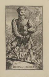 Thomas Müntzer (Münzer) (ca. 1489-1525), rondreizend priester en religieus leider van de Duitse Boerenoorlog - Barok: Portret van Thomas Müntzer door Romeyn de Hooghe (1645-1708)