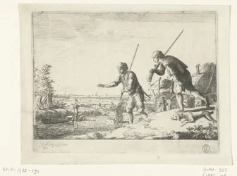 Twee soldaten bij de over van een rivier
