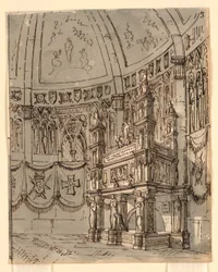 Toneelontwerp, interieur van gotische kerk