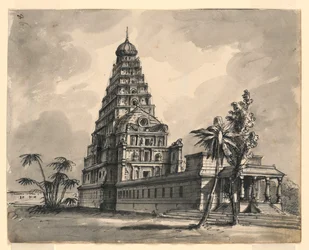 Toneelontwerp, uitzicht op Indiase tempel