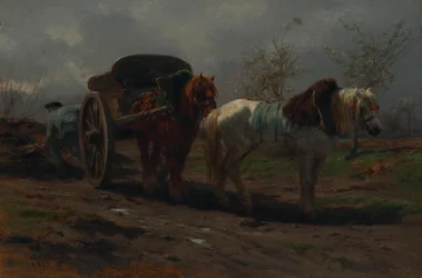Twee paarden voor een kar