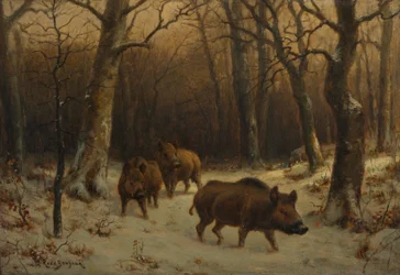 Wilde zwijnen in de sneeuw, ca. 1872-77