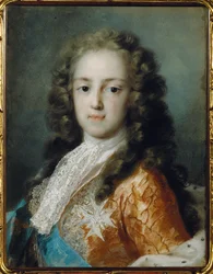 Louis XV, als kroonprins, draagt de Orde van de Saint Esprit, ook wel de Cordon Bleu genoemd