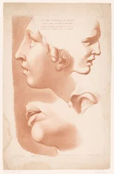 Titelprent met twee vrouwengezichten, mond en oog