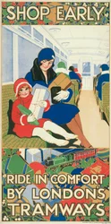 Winkel Vroeg, Reis in Comfort met de Tramwegen van Londen, poster van de London County Council Tramways, 1928