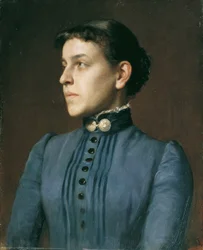 Dame in blauwe jurk
