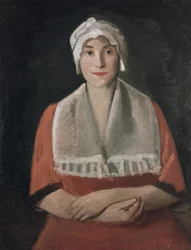 Portret van een dame met een witte muts