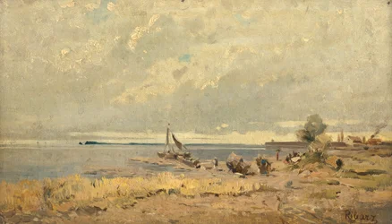 Strandlandschap met boten