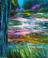 Monet Japanse tuin in Giverny Linkerpaneel, 2024 (olieverf op doek)