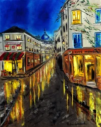 Nacht in Montmartre Parijs, 2023 (olieverf op doek)