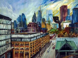Stadsgezicht op het dak van Toronto, 2021 (olieverf op doek)
