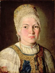 Portret van een vrouw in Russische klederdracht, 1769