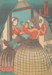 Franse vrouw en meisje, uit de serie Buitenlandse kooplieden in Yokohama, 1861