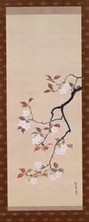 Hangende Rol die Kersenbloesems Afbeeldt, uit een Drieluik van de Drie Seizoenen, Japans, begin 19e eeuw