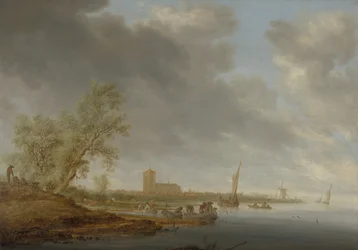 Rivierlandschap met uitzicht op Naarden, 1642