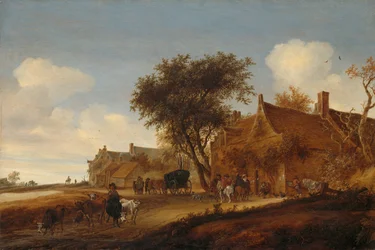 Een dorpsherberg met postkoets