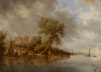 Rivierlandschap met de ruïnes van het kasteel van Egmond