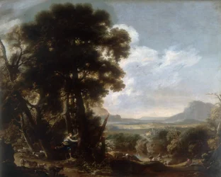 Hermina kerft de naam Tancredi in een boom, werk van Salvatore Rosa, bewaard in de Galleria Estense in Modena