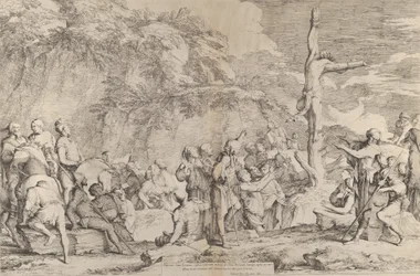 De kruisiging van Polycrates de tiran na zijn gevangenneming door de Perzen