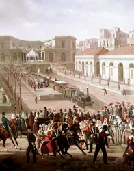 Inhuldiging van de spoorlijn tussen Napels en Portici in 1839 (detail)