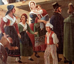 Traditionele Napolitaanse klederdracht: gewone mensen, detail, 1859, Museo Nazionale di San Martino, Napels