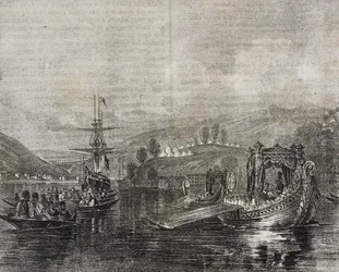 Buyukdere Vallei en Baghtche-keui aquaduct, Turkije, lithografie uit Poliorama Pittoresco, nr. 40, 11 mei