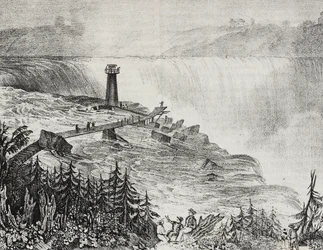 Horseshoe-waterval, Ontario, Canada, lithografie door Salvatore Puglia uit Poliorama Pittoresco, nr. 6, 17 september