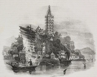 Kin-Chan, Gouden berg, China, lithografie door Salvatore Puglia uit Poliorama Pittoresco, nr. 21, 28 december