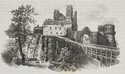 Ostroh Kasteel, Oekraïne, lithografie door Salvatore Puglia uit Poliorama Pittoresco, nr. 30, 1 maart